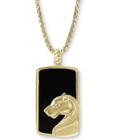 Shop Effy Collection Effy Men's Onyx & Diamond Accent 22" Panther Pendant Necklace In 14k Gold In Black