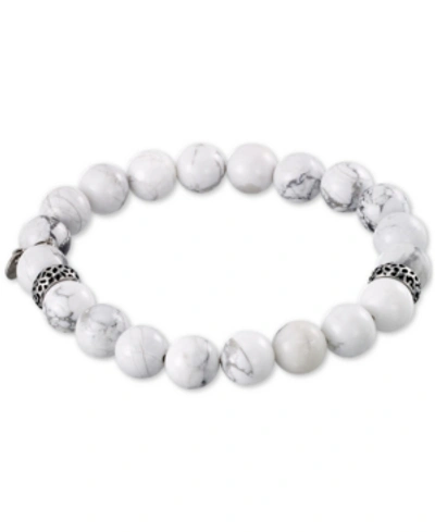 Shop Legacy For Men By Simone I. Smith White Agate (10mm) Beaded Stretch Bracelet In Stainless Steel