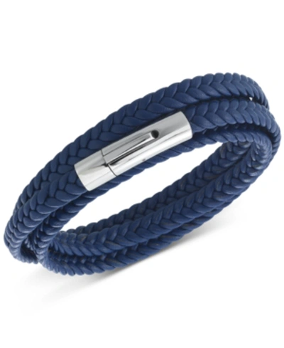 Shop Legacy For Men By Simone I. Smith Leather Wrap Bracelet In Stainless Steel In Blue