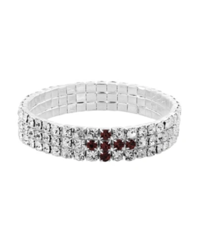 Symbols Of Faith Silver-tone Purple Rhinestone Cross Stretch Bracelet In Purple