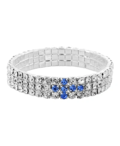 Shop Symbols Of Faith Silver-tone Blue Rhinestone Cross Stretch Bracelet