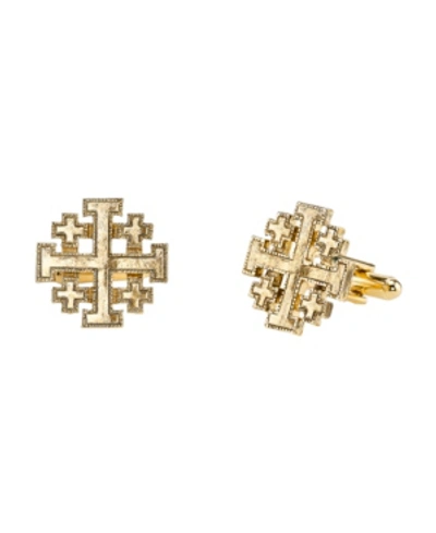 Symbols Of Faith 14k Gold-dipped Jerusalem Cross Round Cuff Links In Gold