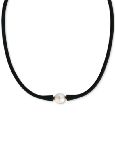 Shop Effy Collection Effy Cultured Freshwater Pearl (11mm) Black Silicone 14" Choker Necklace (also Available In Light Bl