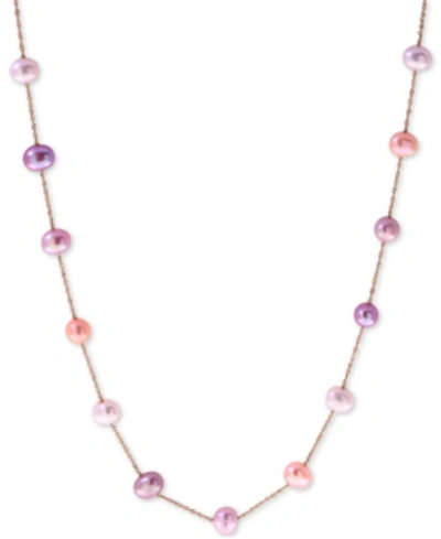 Shop Effy Collection Effy Multicolor Cultured Freshwater Pearl (5-1/2mm) 18" Collar Necklace In 14k Rose Gold In Pink