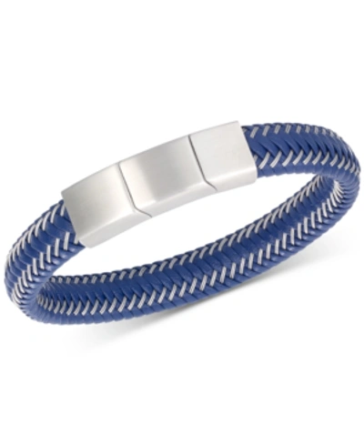 Shop Legacy For Men By Simone I. Smith Men's Blue Leather Braided Bracelet In Stainless Steel