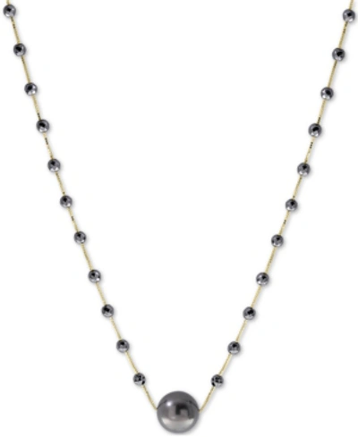 Shop Effy Collection Effy Cultured Tahitian Pearl (10mm) & Hematite Bead 18" Statement Necklace In 14k Gold In Gray