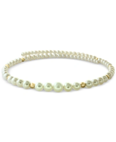 Shop Effy Collection Effy Cultured Freshwater Pearl (4-9mm) & Gold Bead Flexible Choker Necklace In 14k Gold In White