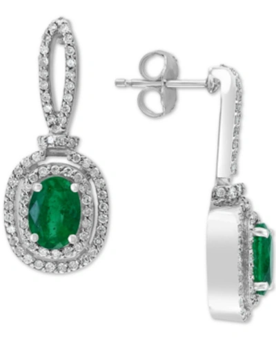 Shop Effy Collection Effy Emerald (1-1/2 Ct. T.w.) & Diamond (1/2 Ct. T.w.) Drop Earrings In 14k White Gold