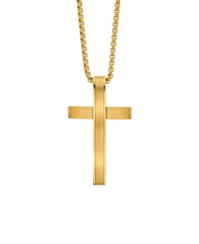 Shop He Rocks Modern Cross 24" Pendant Necklace In Stainless Steel In Gold