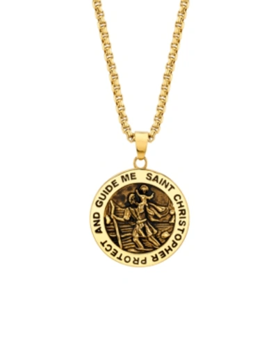 Shop He Rocks "saint Christopher" Coin 24" Pendant Necklace In Gold-tone Stainless Steel In Yellow
