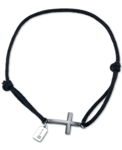 Shop He Rocks Black Cord Bracelet Featuring Stainless Steel Cross In Silver