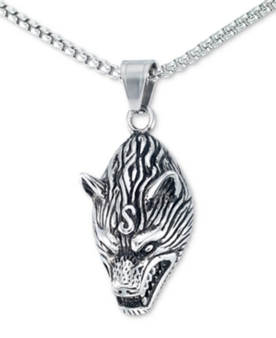 Shop Legacy For Men By Simone I. Smith Men's Wolf Head 24" Pendant Necklace In Stainless Steel