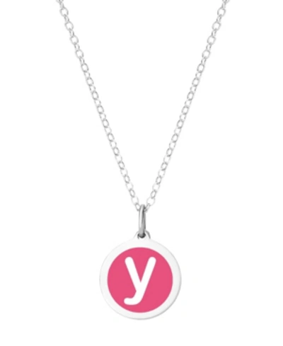 Shop Auburn Jewelry Mini Initial Pendant Necklace In Sterling Silver And Hot Pink Enamel, 16" + 2" Extender In Hot Pink-y