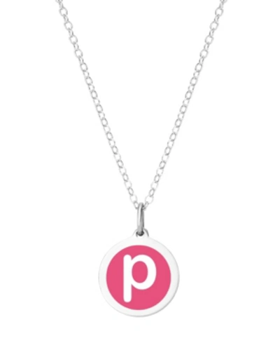 Shop Auburn Jewelry Mini Initial Pendant Necklace In Sterling Silver And Hot Pink Enamel, 16" + 2" Extender In Hot Pink-p