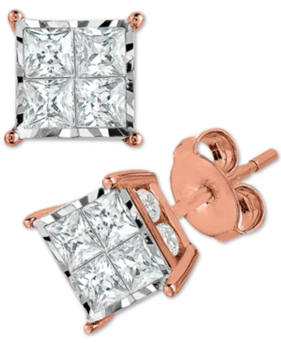 Shop Trumiracle Diamond Princess Cluster Stud Earrings (1 Ct. T.w.) In 14k White, Yellow Or Rose Gold