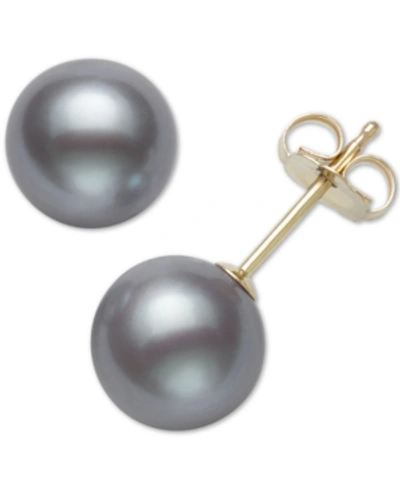 Shop Belle De Mer Cultured Freshwater Pearl Stud Earrings (7mm) In 14k Gold In Gray