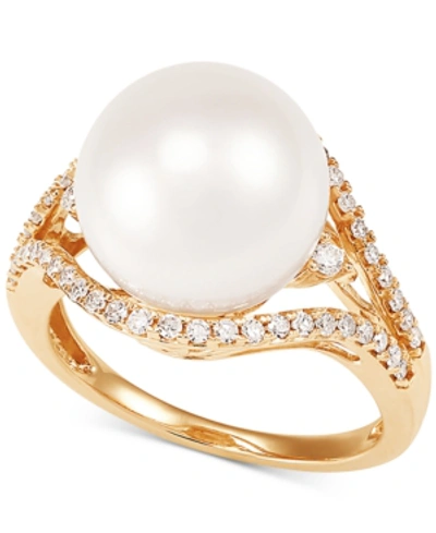 Shop Honora Cultured White Ming Pearl (12mm) & Diamond (1/3 Ct. T.w.) Ring In 14k Gold
