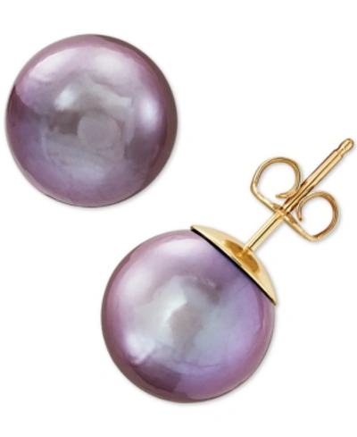 Shop Honora Peach Cultured Ming Pearl (11mm) Stud Earrings In 14k Gold (also In Purple Cultured Ming Pearl) In Plum