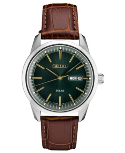 Seiko Men's Solar Essentials Brown Leather Strap Watch 40mm In Brown