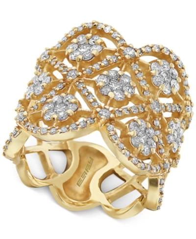 Shop Effy Collection Effy Diamond Flower Openwork Statement Ring (1-5/8 Ct. T.w.) In 14k Gold In Yellow Gold