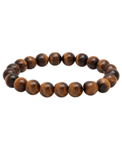 Shop Steeltime Men's Genunie Tiger Eye Stone Brown Beaded Bracelet