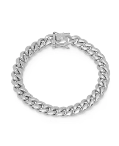 Shop Steeltime Men's Stainless Steel Miami Cuban Chain Link Style Bracelet With 10mm Box Clasp Bracelet In Silver