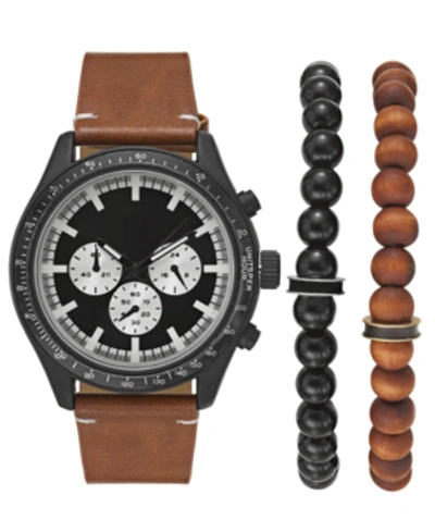 Shop Inc International Concepts Men's Brown Leather Strap Watch 48mm Gift Set, Created For Macy's