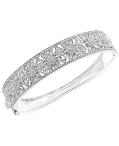Shop Effy Collection Effy Diamond Floral Openwork Bangle Bracelet (1-3/8 Ct. T.w.) In 14k White Gold