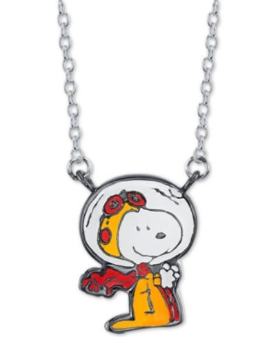 Shop Peanuts Unwritten Astronaut Snoopy Pendant Necklace In Fine Silver-plate, 16" + 2" Extender