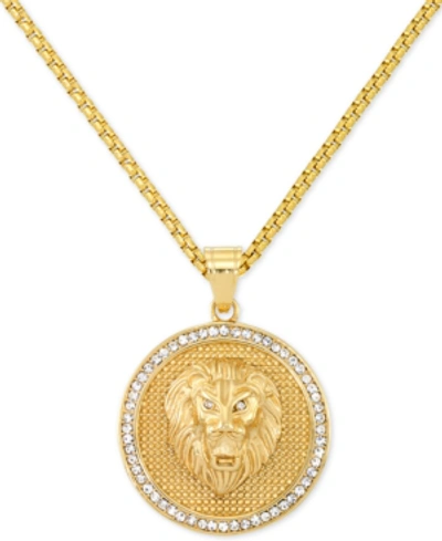 Shop Legacy For Men By Simone I. Smith Men's Crystal Lion Medallion 24" Pendant Necklace In Yellow Ion-plated Stainless Steel In Gold Tone