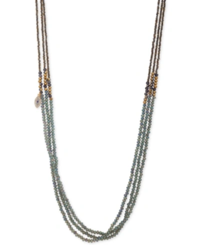 Shop Lonna & Lilly Gold-tone Pave Evil Eye Charm Beaded 36" Triple-strand Necklace In Green