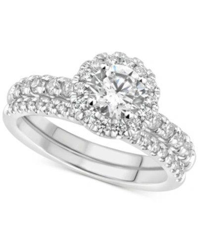 Shop Gia Certified Diamonds Gia Certified Diamond Halo Bridal Set (1-1/2 Ct. T.w.) In 14k White Gold