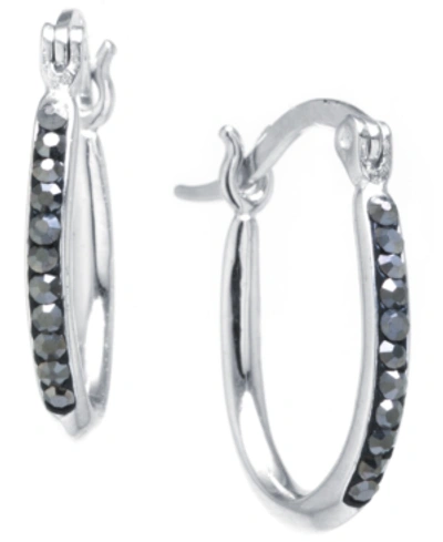Shop Giani Bernini Crystal Oval Hoop Earrings In Sterling Silver Or 14k Gold-plated Sterling Silver. Available In Clear In Gray