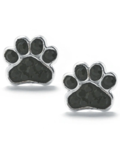 Shop Giani Bernini Black Pave Crystal Dog Paw Stud Earrings Set In Sterling Silver