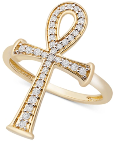 Shop Wrapped Diamond Ankh Ring (1/4 Ct. T.w.) In 14k Gold, Created For Macy's In Yellow Gold