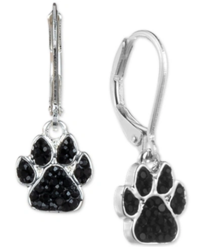 Shop Pet Friends Jewelry Silver-tone Black Pave Paw Drop Earrings