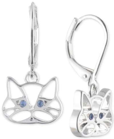 Shop Pet Friends Jewelry Silver-tone Blue Crystal Cat Drop Earrings