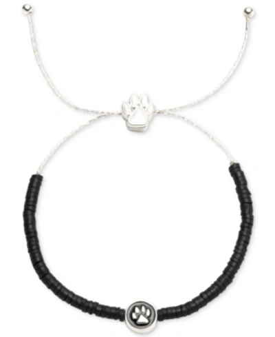Shop Pet Friends Jewelry Silver-tone Paw Charm Black Bead Slider Bracelet