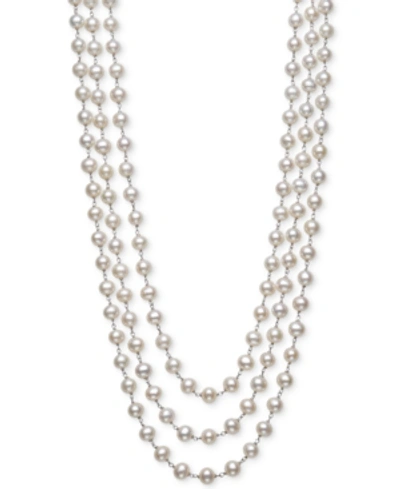 Shop Belle De Mer Cultured Freshwater Pearl (7mm) Triple Strand 18" Statement Necklace In Sterling Silver In White