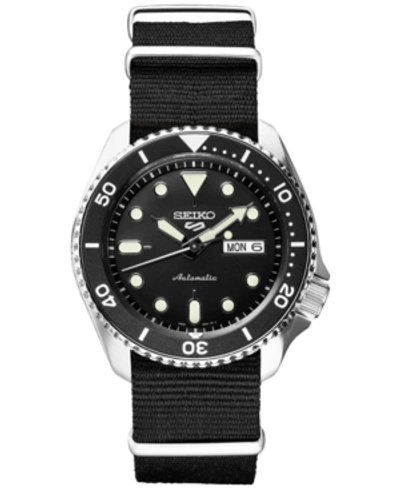 Seiko Limited Edition  Men's Automatic 5 Sports Black Nylon Strap Watch 42.5mm, Created For Macy's In Black
