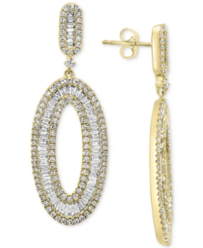 Shop Effy Collection Effy Diamond Baguette Drop Hoop Earrings (2-1/10 Ct. T.w.) In 14k Gold In Yellow Gold