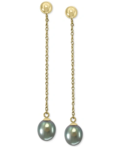 Shop Effy Collection Effy Gray Cultured Freshwater Pearl (7mm) Drop Earrings In 14k Gold (also In Peach Cultured Freshwat