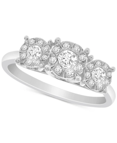 Shop Promised Love Diamond Triple Halo Promise Ring (1/3 Ct. T.w.) In Sterling Silver