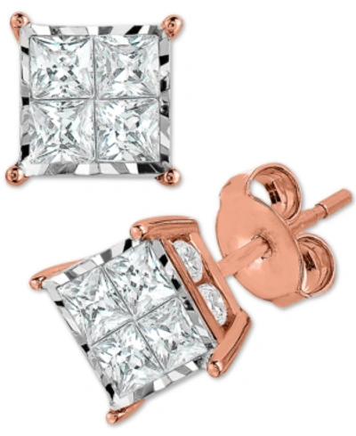 Trumiracle Diamond Princess Cluster Stud Earrings (1/2 Ct. T.w.) In 14k White, Yellow Or Rose Gold In Rose Gold