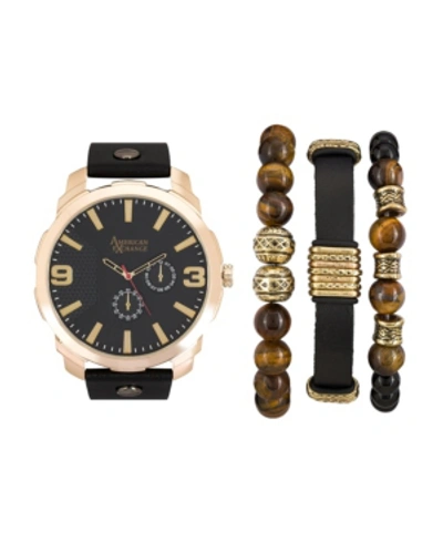 Shop American Exchange Men's Black/gold Analog Quartz Watch And Holiday Stackable Gift Set