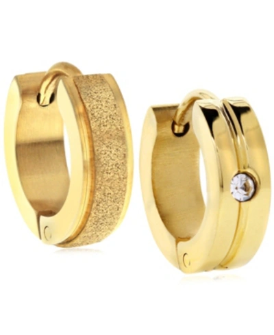 Shop Sutton By Rhona Sutton Sutton Gold-tone Stainless Steel Matte Glitter And Stone Huggie Earrings