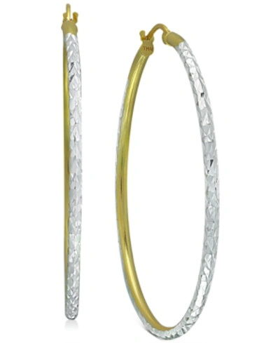 Shop Giani Bernini Medium Two-tone Textured Hoop Earrings In Sterling Silver & 18k Gold-plate, 1.37", Created For Macy' In Twotone