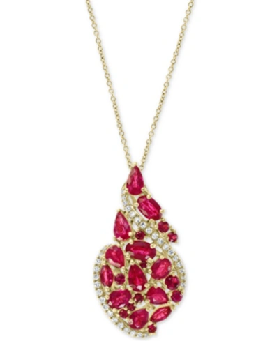 Shop Effy Collection Effy Ruby (3-1/4 Ct. T.w.) & Diamond (1/6 Ct. T.w.) Swirl 18" Pendant Necklace In 14k Gold