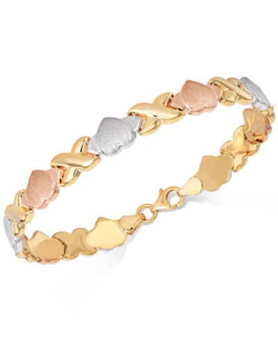 Shop Giani Bernini Hearts & Kisses Link Bracelet In 18k Tri-color Gold-plated Sterling Silver, Created For Macy's (also