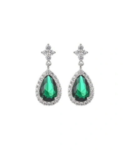 Shop A & M Silver-tone Emerald Accent Tear Drop Earrings